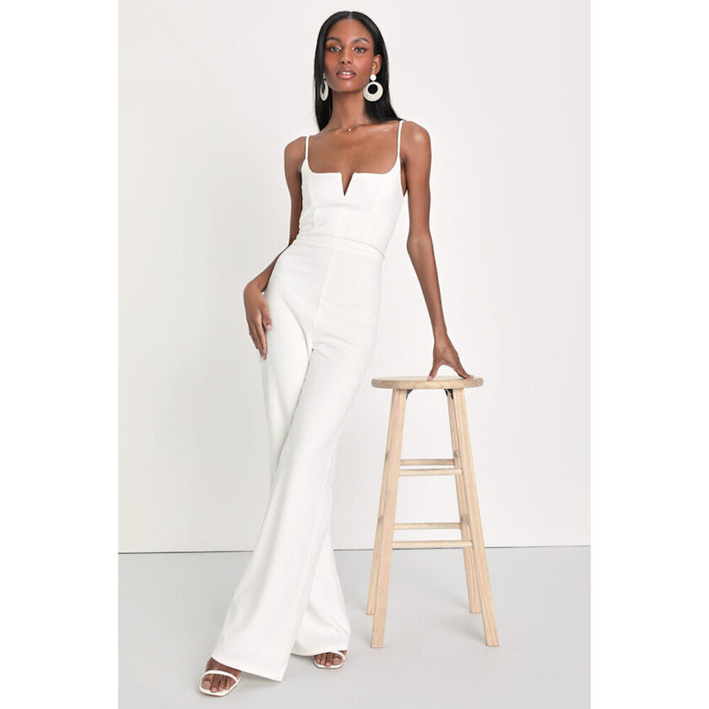 Lulus Cheers To Chic Ivory Sleeveless Wide-leg Jumpsuit White - Size S